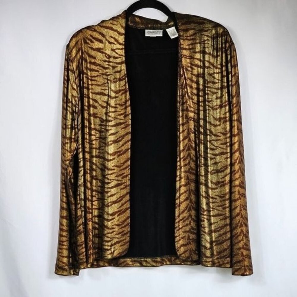Chico's Gold and Brown Animal Print Cardigan